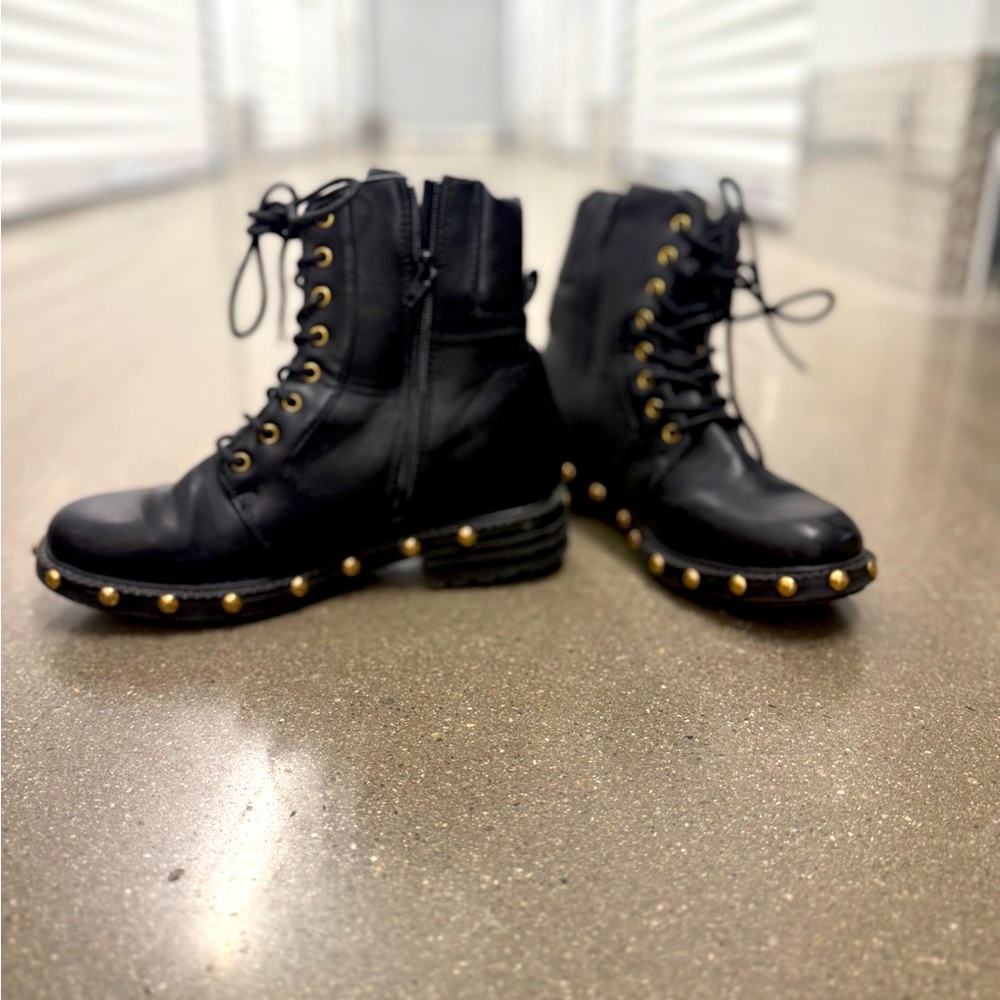 Black Combat Boots with Studded Soles